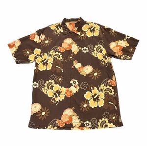Tommy Bahama 100% Silk Floral Hawaiian Camp Shirt Brown Orange Men’s XL